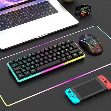RedThunder Бездротовий ігровий комплект клавіатури та миші 60%, QWERTZ DE, для PC, MAC, PS5, Xbox, офісу. Чорний