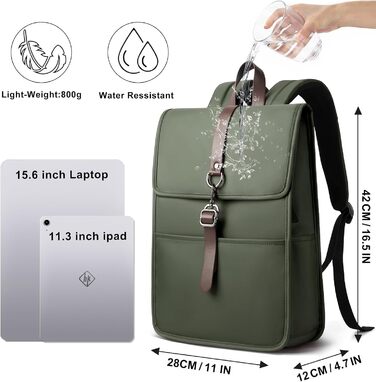 Рюкзак для ноутбука чоловічий/жіночий, з USB-портом, 15.6 дюймів, для подорожей, навчання, велосипеда (Зелений)