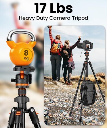 Штатив для камери JOILCAN з алюмінію, 168 см, міцний туристичний штатив з поворотним голковим кріпленням 360° та тримачем для телефону, вантажопідйомність 8 кг, для DSLR Canon Nikon Sony, штатив для iPhone/Smartphone