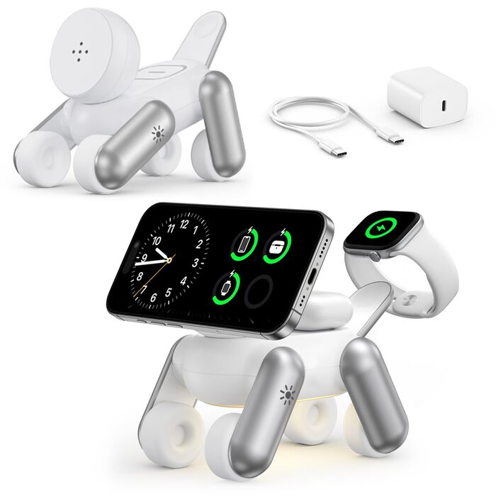 Зарядна станція 3-в-1 для Apple Watch, iPhone 15/14/13/12/11, AirPods Pro/2/3 з MagSafe та нічником (біла)