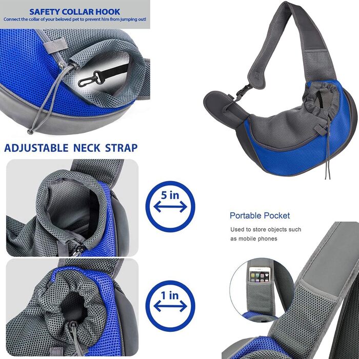 Переносна сумка-кенгуру для собак і котів, блакитна, 45 x 13 x 28 см, до 4.5 кг