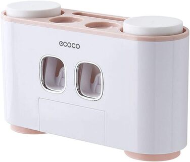 Автоматичний диспенсер пасти та тримач для зубних щіток MHTECH (рожевий) - комплект з 2 пастоущільнювачами, 4 стаканами, вміщує 5 щіток