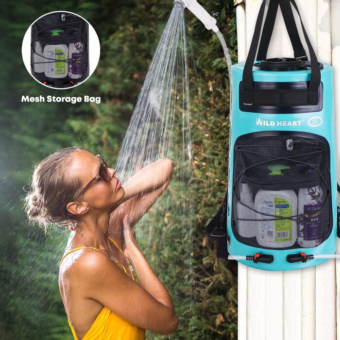 WILD HEAT Camping Shower 12L Portable Shower for Camping with Foot Pump and Shower Bag Backpack for Camping (22L, Turquoise)
