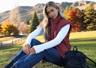 ZEAGOO Жилет чоловічий короткий степваний, легкий, на осінь/зиму, з кишенями (M, Бордовий)