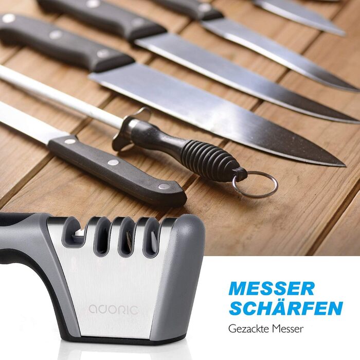 Точилка для ножів Adoric з 3/4 ступенів, вольфрамовий сталь, діамант, кераміка | Точилка для ножів