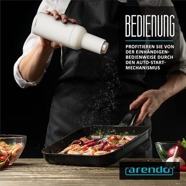 Arendo - Electric Salt and Pepper Mills - 2-Piece Set - One-Handed Operation - Grinds Automatically When Tilted - Battery Powered, Spice Grinder with Ceramic Grinder - Grind Sizes Infinitely Adjustable
