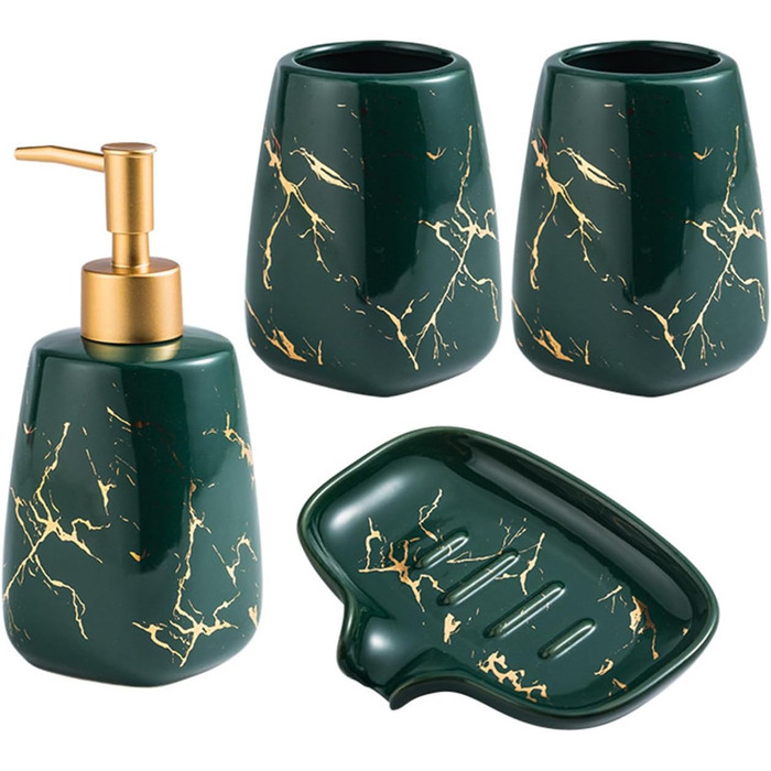 Набір аксесуарів для ванної кімнати 4 шт. сірий, з дозатором мила, мильницею та склянками для зубних щіток, з малюнком 