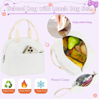 Шкільний рюкзак для підлітків, дівчаток, 3-в-1: рюкзак, ланчбокс, пенал, бежевий (15.6