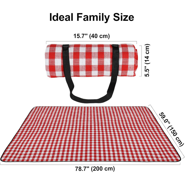 Ben & Bel Water/Sand/Dirt-Repellent Picnic Blanket with PU Handle, for Outdoor Use, Dark Green, Square, 150 x 200 cm, XL (04)