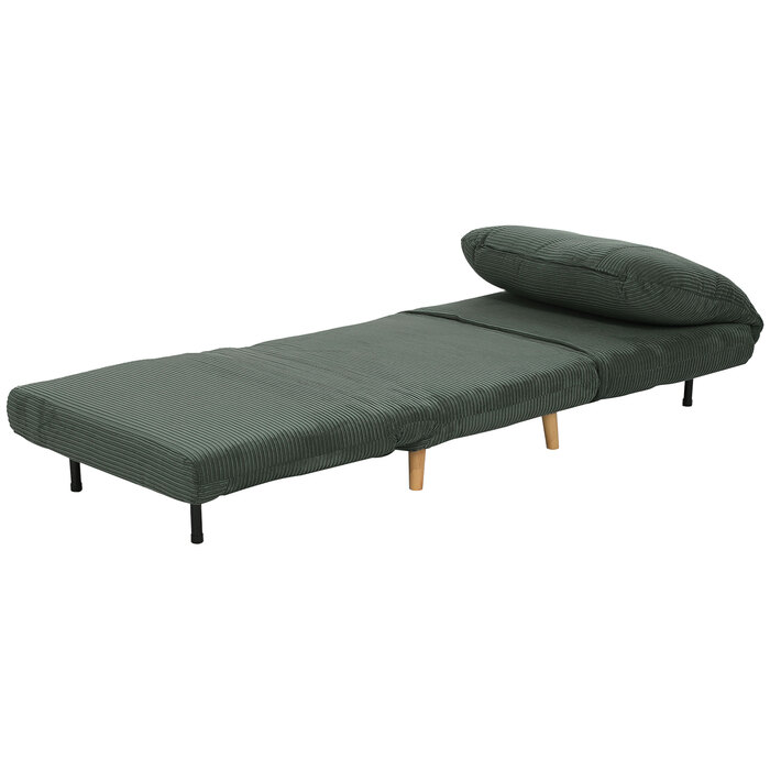HOMCOM 2-in-1 Sleeper Sofa, Convertible Futon, Adjustable Folding Mattress Guest Bed with Corduroy Look, for Bedroom, Living Room, Green 82 x 89 x 83 cm | Aosom