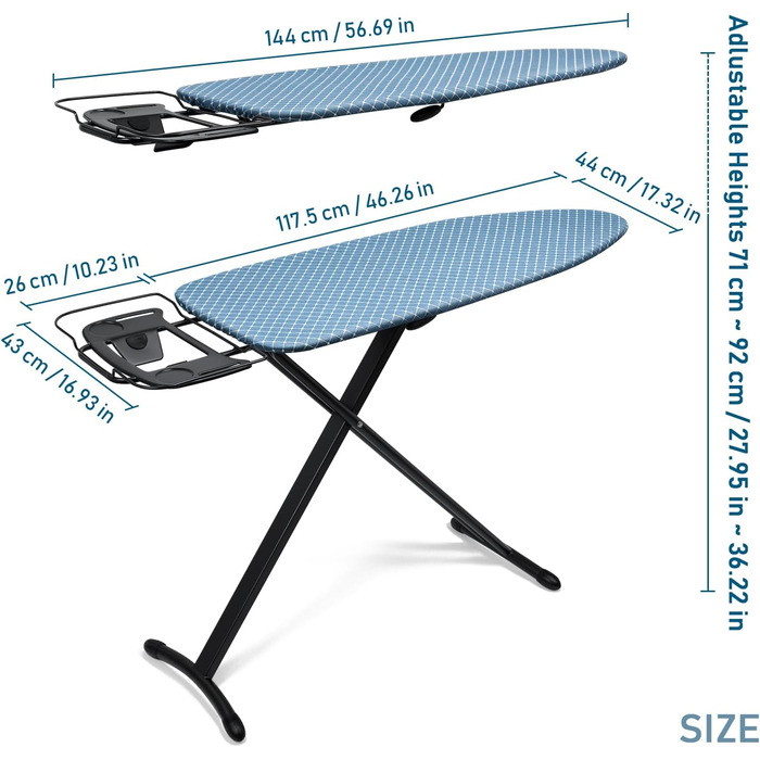 Гладильна дошка Duwee Extra Wide Deluxe з підставкою для праски, термостійкий чохол та товстий фетровий наклад, стабільні ніжки, 117 x 43 см
