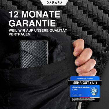 Чоловічий гаманець DAPARA з RFID-захистом | Тонкий гаманець для чоловіків з відділом для монет | Гаманець-картхолдер на 12 карт | Чоловічий гаманець з карбону - чорний