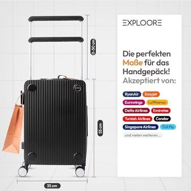 Чемодан ручної об'єм, тріумф 35x22x55 см, міцний, з колесами, з полікарбонату, TSA-замок, ідеальний для подорожей, чорний/шампань рожевий (чорний/срібний)