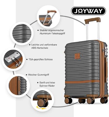 Набір валіз для подорожей Joyway, 6 предметів, жорстка оболонка, з косметичкою, 4 колеса та TSA-замком, сірий/коричневий
