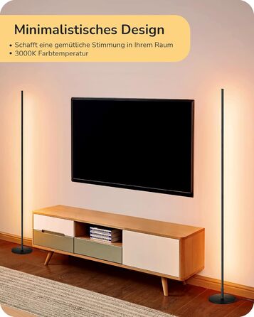 LED торшер Edishine 2 шт. з димуванням, тепле світло 3000K, регульована висота 146 см, для вітальні, спальні, офісу, чорний