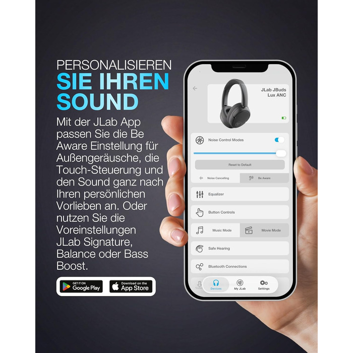 Бездротові накладні навушники JLab JBuds LUX ANC з активним шумозаглушенням, Bluetooth, Graphite