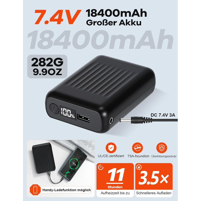 Електрична гріюча жилетка для жінок, 18400mAh, 7.4V, тепла степна жилетка на зиму, чорна (M)