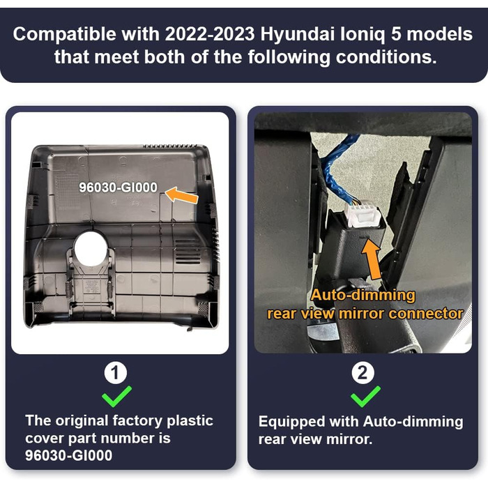 Автореєстратор Fitcamx 4K UHD для Hyundai IONIQ 5 2022-2024 SEL Limited (з автозатемненням), OEM відеореєстратор з WiFi, нічним режимом, G-сенсором, WDR, Plug & Play, 64GB, фронтальна 4K та задня 1080P камера