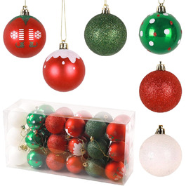 40 шт. ялинкових прикрас прозорих з кришкою, 6 см, з 5 різними внутрішніми дизайнами, пластикові кулі для ялинки, вікна, внутрішнього та зовнішнього декору (червоний + зелений + білий)
