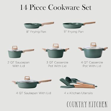 Набір посуду Country Kitchen, 14 предметів, антипригарне покриття, алюміній, кремовий (шавлія) - каструлі, сковороди та аксесуари
