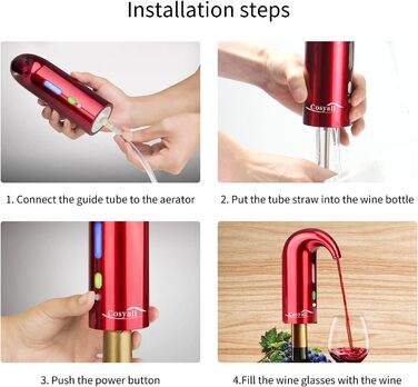 Cosyall Electric Wine Decanter, Electric Wine Aerator, One-Button Automatic Wine Dispenser, Rapid Oxygen Enrichment for Red Wine, Wine Enhancer for Family Gatherings Gift (red)