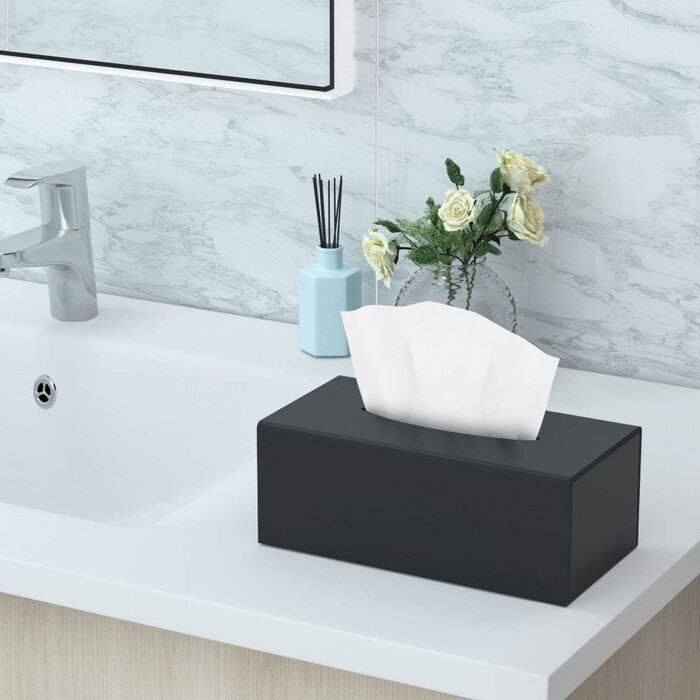 HIIMIEI Cosmetic Tissue Box, 25.0x13.0x9.0 cm Acrylic Tissue Box | Tissue Box with Magnetic Cover for Dining Room Bathroom Bedroom Car Office - Matte Black