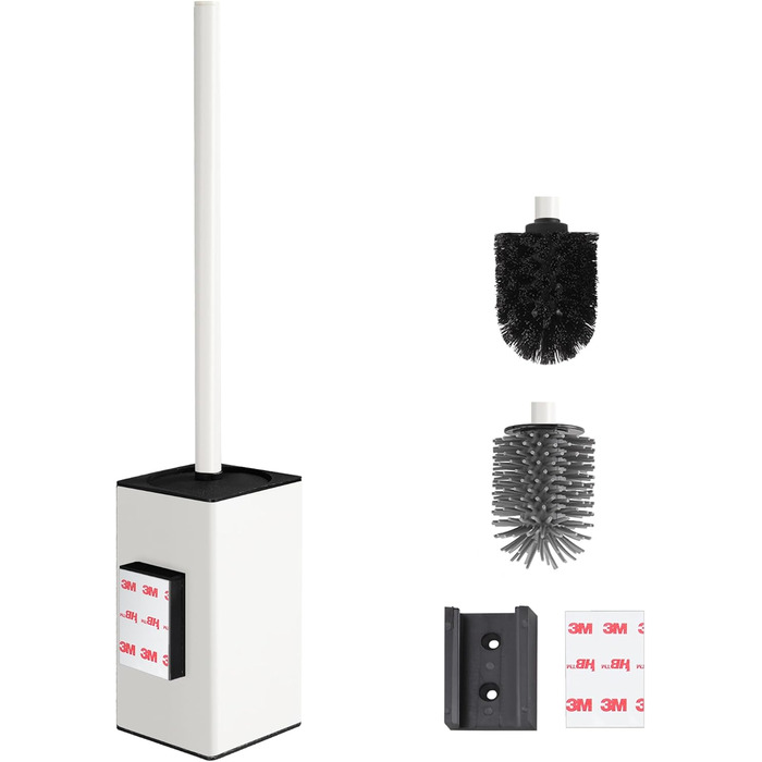 Настінна щітка для туалету DAZI з кріпленням без свердління, з нержавіючої сталі, сучасний дизайн, знімний внутрішній стаканчик для легкого догляду та очищення (золота щітка) (білий)