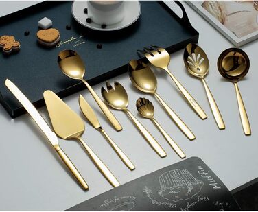 Berglander Gold Cutlery Serving Set, 10 Pieces, Stainless Steel Cutlery Serving Set with Gold Titanium Coating, Serving Spoon, Silver Serving Utensil, Rust Protection (10 Pieces)