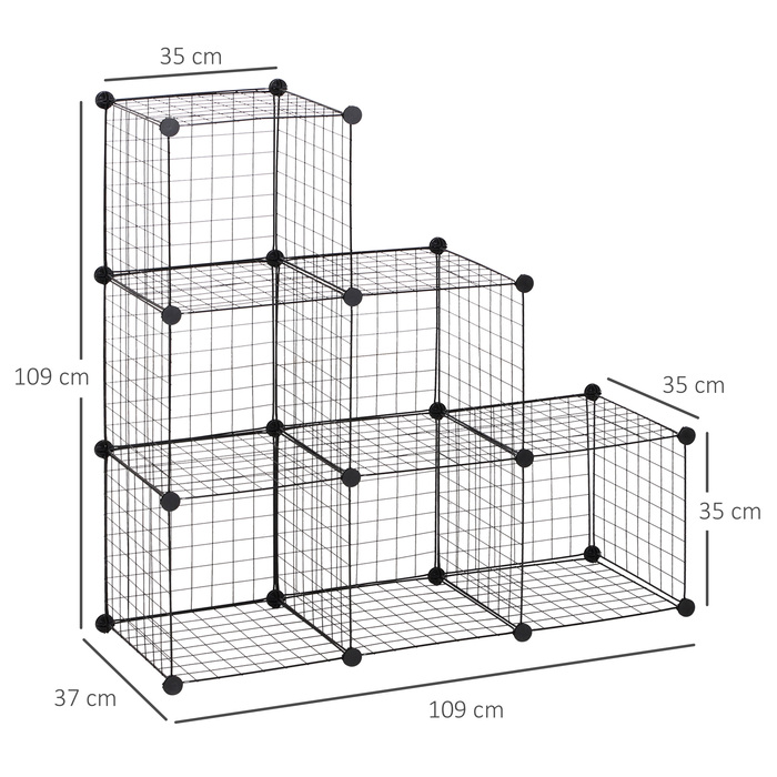 HOMCOM Shelf Unit, Storage System with 6 Cubes, DIY Wire Grid Cube Shelf, Tiered Shelf for Living Room, Bedroom, Black, 109 x 37 x 109 cm | Aosom