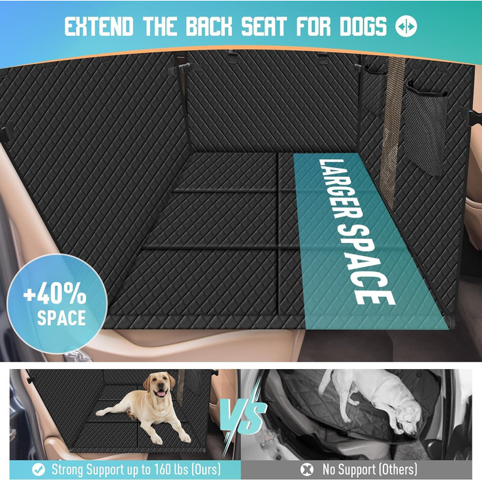Waterproof Car Seat Cover for Dogs with Wood Board & Seat Belts - XXL Black