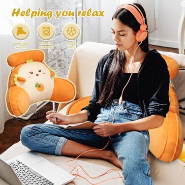 Подушка для спини з підлокітниками для ліжка, подушка для читання з знімною підтримкою шиї та підлокітниками - для читання, відпочинку та перегляду телевізора (60x35 см, F)