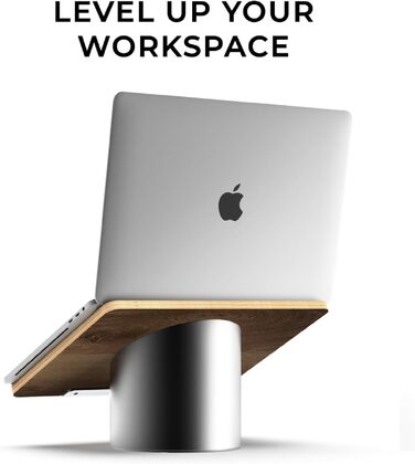 Підставка для ноутбука HumanCentric на стіл, сіра, алюміній, сумісна з MacBook, ергономічна, чорний горіх, дерево