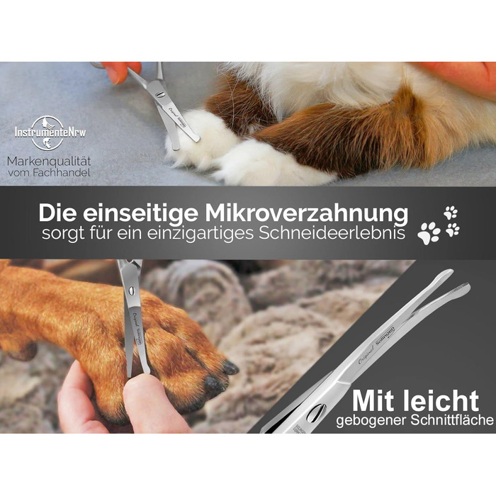 Ножиці для стрижки собак Solingen, ножиці для стрижки лап з мікрозубом, Made in Germany, ножиці з вигнутим лезом для догляду за шерстю собак, котів, домашніх тварин (11,7 см)