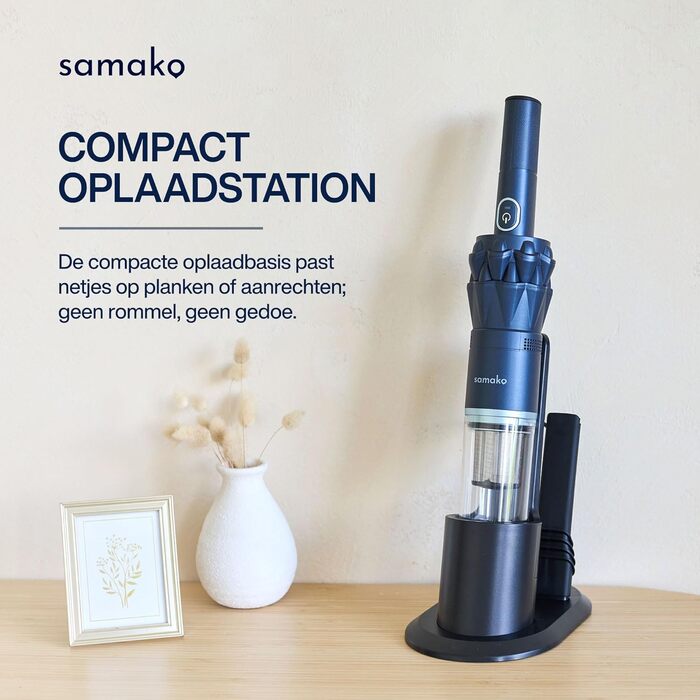 Samako Акумуляторний пилосос NanoDetect Pro 13.5 кПа з LED-дисплеєм, ультралегкий (0.85 кг), HEPA-фільтр, для дому, авто та дивана, 120 Вт