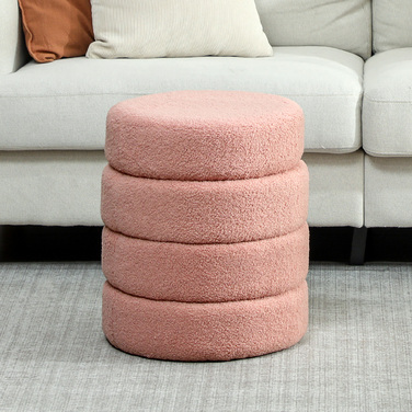 Пуф HOMCOM, круглий, з м'якою оббивкою Teddy Fleece, металевий каркас, витримує до 120 кг, діаметр 40x45 см, рожевий
