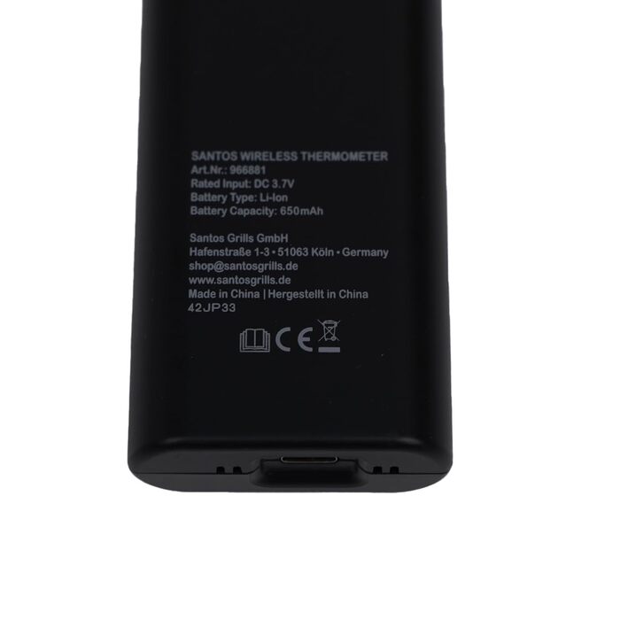Беспроводний термометр для гриля SANTOS – Контроль через додаток (Android & iOS) – Дальність 100м – Подвійний датчик – До 300°C – Магнітне кріплення