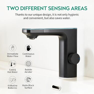 Кран кухонний CREA, 360° поворотний, з високим виливом, інфрачервоний, матовий чорний