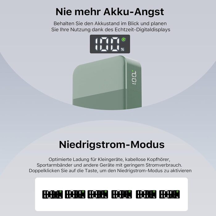 Power Bank NOBIS 20000mAh 65W USB-C PD QC з дисплеєм, зелений - для ноутбука, телефону, планшета
