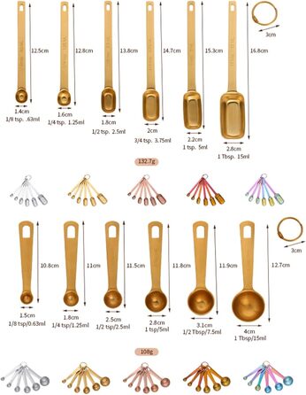 6-Piece Measuring Spoon Set for Teaspoons, Coffee, Sugar, Cake, Baking, Gold Measuring Cups, Kitchen Measuring Spoons, Baking Utensils (Color: A Silver) (B Gold)