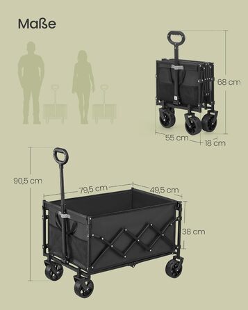 Візок садовий SONGMICS GFW909B01 (150л, чорний) – складаний, міцний, з 4 колесами (2 поворотні), вантажопідйомність до 180 кг