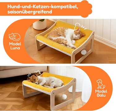 Крак-стійка для котів з великим ліжком Luxus, жовта | З міцного березового дерева, сизаль, 25 кг, біо-льон