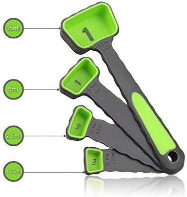 leepiya Measuring Cup and Spoon Set, Folding Measuring Cups, 8-Piece Measuring Tool, Engraved Metric / US Markings for Liquid and Dry Measurement, Space-Saving, BPA-Free Silicone