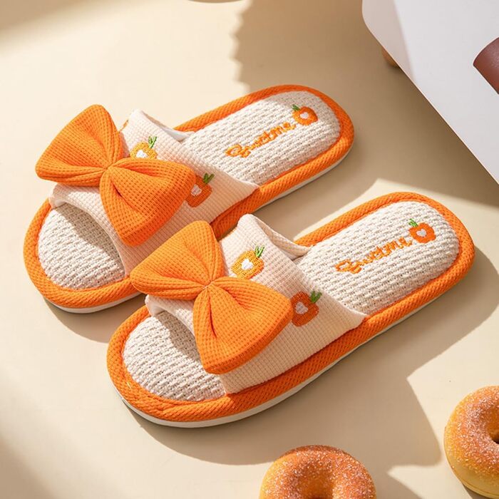 Жіночі тапочки з льону для дому - м'які, антиковзні, для спальні (помаранчевий, 36/37 EU)