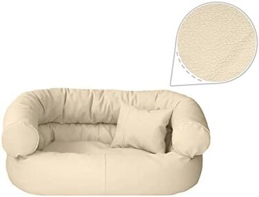 Ліжко для собак Juelle Fergus S-XXL з штучної шкіри, знімний коврик, м'яке собаче ліжко, крісло для собак (100x80x35 см, Бежевий)