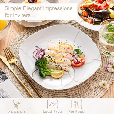 VEWEET Набір посуду 'Нікіта' з порцеляни, 24 частини | Сервіз включає миски, десертні тарілки, тарілки для їжі та супові тарілки | Посуд для 4-12 осіб