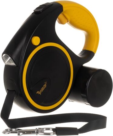 Поводок для собак PURLOV з LED-підсвіткою та дозатором для відходів – 5м автоматичний поводок для середніх собак 10–25кг – ергономічна ручка, функція зупинки та антиковзне обплетення