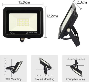 LED Floodlights Outdoor, LED Floodlights 100W, LED Outdoor Floodlights IP65 Waterproof, LED Spotlight 10000LM, LED Spotlight Outdoor 3000K Warm White, for Backyard, Garage, Hallway, Garden [Black] (6500k Cool White, 35W [1 Piece Black])
