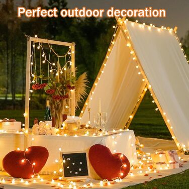 LED гірлянда на батарейках, 20м, 150 LED кульки, гірлянда з вилкою для внутрішнього та зовнішнього використання, 8 режимів світіння, IP45 вологостійка, ідеальна для Різдва, весілля, вечірки, саду, тепле біле світло