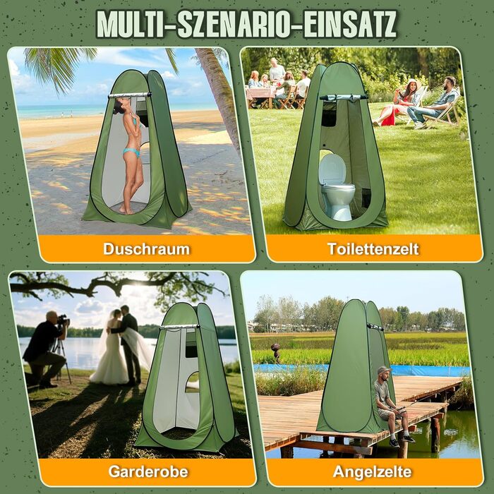 Charmofun Pop Up Camping Shower Tent with UV Protection - Portable Toilet & Changing Tent for Beach & Outdoor Use (Green)