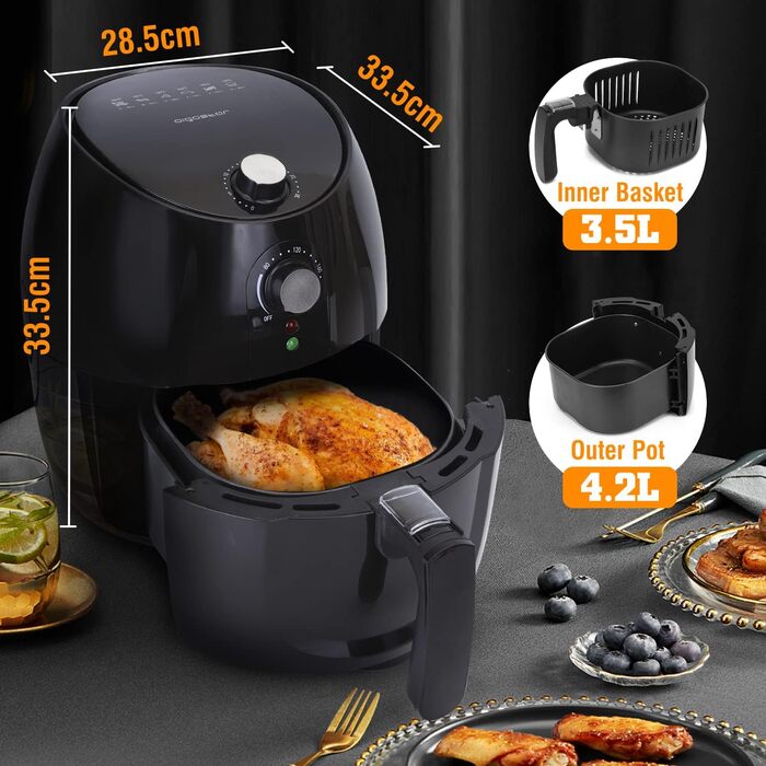 Фритюрниця повітряна XL, 3.5л, 1500W, без масла, антипригарне покриття, автоматичне вимкнення, BPA-free